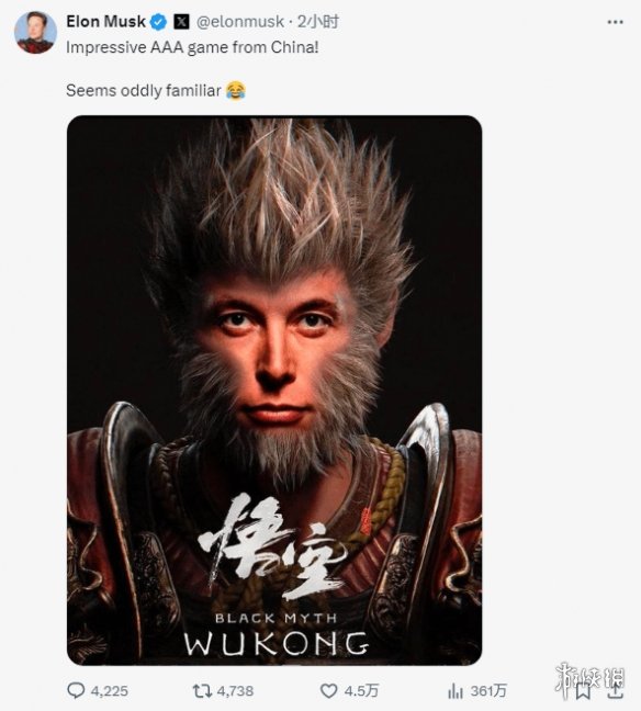 马斯克化身《黑神话》天命人称赞：印象深刻的3A游戏!-第1张图片