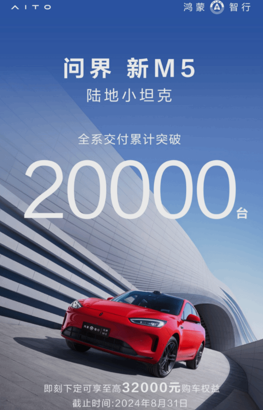 陆地小坦克!问界新M5累计交付破2万台 售价24.98万起-第2张图片